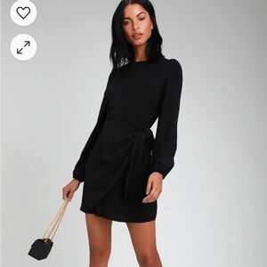 Believe It or Knot Black Long Sleeve Tie-Front Skater Dress